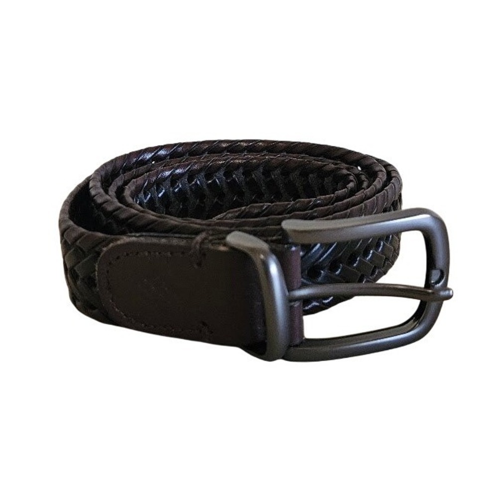 Columbia Mens Braided Woven Belt Dark Brown Leather Tab Size Large 38-40